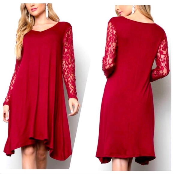 NEW•XL-1X•TCB•LARISSA SWEET RED LACE SLEEVED SWING DRESS•NWT - Picture 1 of 11